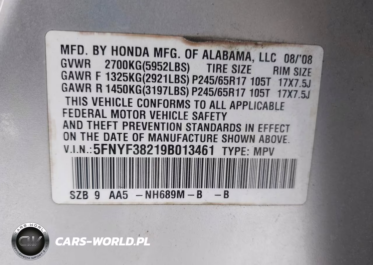2009 Honda Pilot Lx VIN:5FNYF38219B013461 - 9