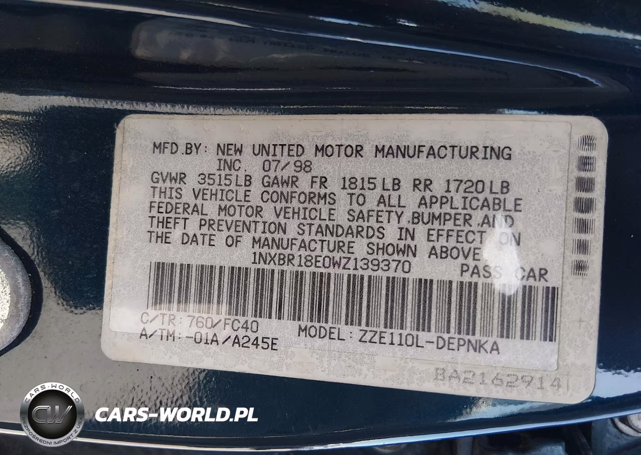 1998 Toyota Corolla Le VIN:1NXBR18E0WZ139370 - 9
