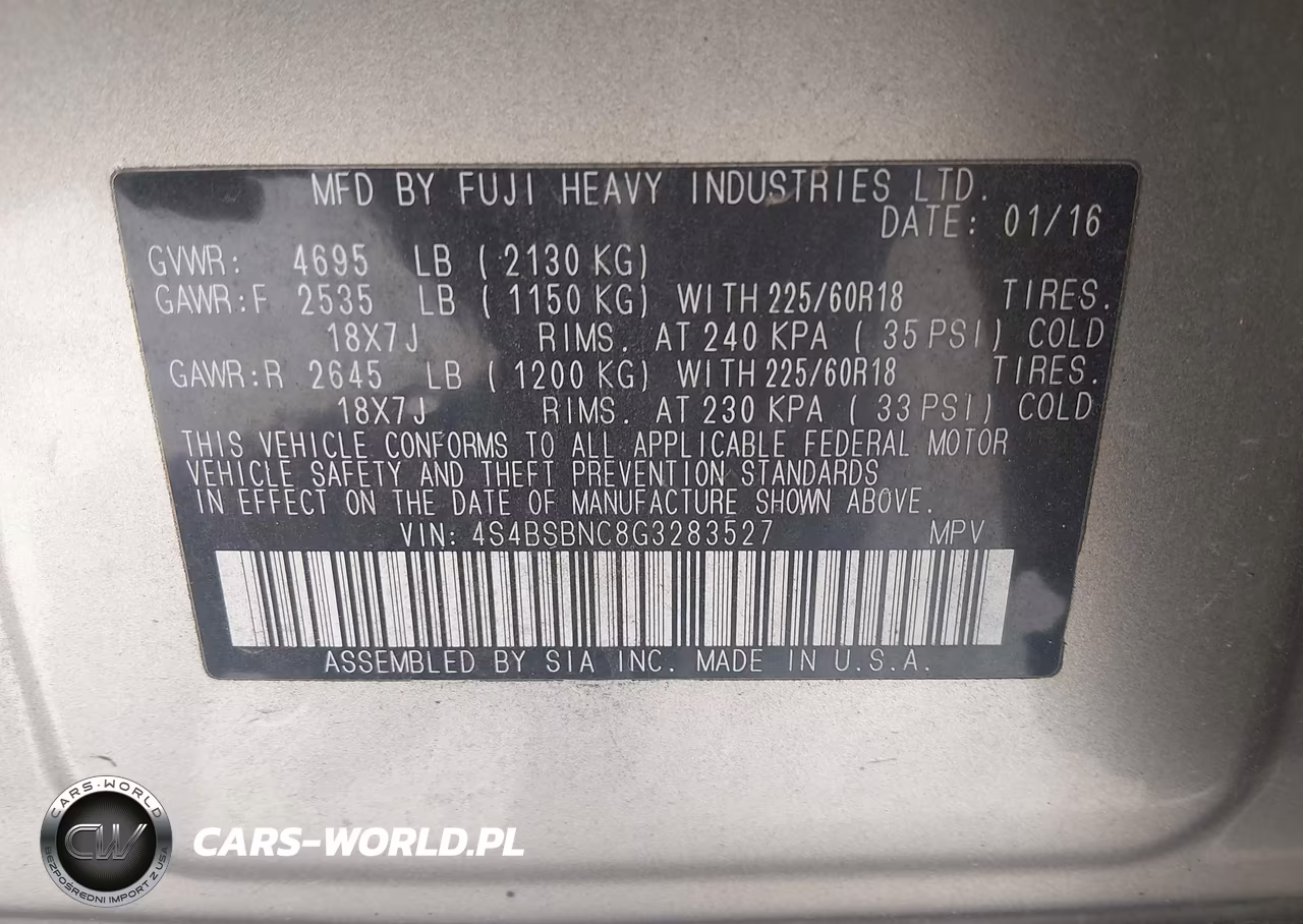 2016 Subaru Outback 2.5I Limited VIN:4S4BSBNC8G3283527 - 9