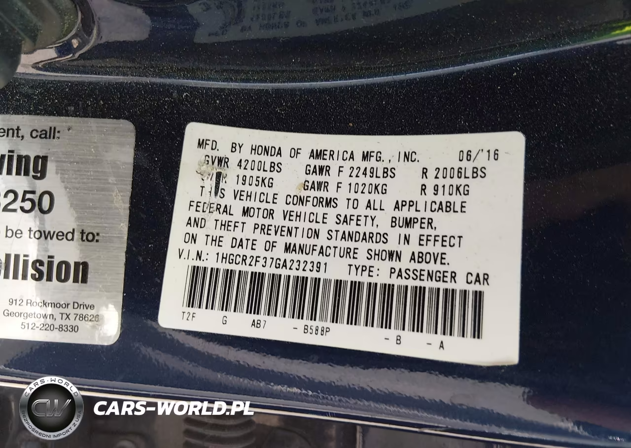 2016 Honda Accord Lx VIN:1HGCR2F37GA232391 - 9