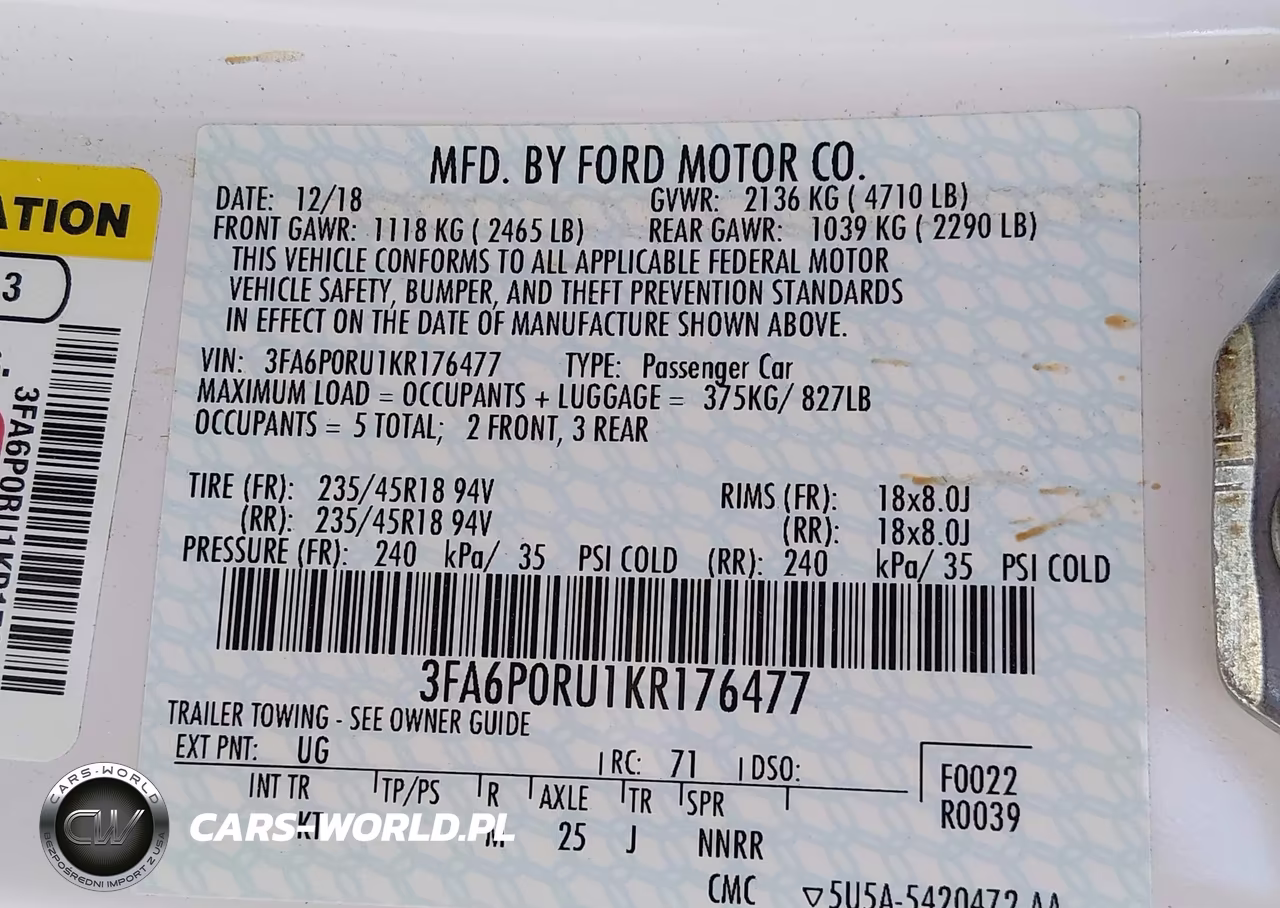 2019 Ford Fusion Hybrid Titanium VIN:3FA6P0RU1KR176477 - 9