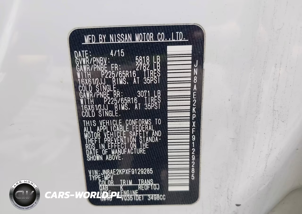 2015 Nissan Quest S VIN:JN8AE2KPXF9129285 - 9