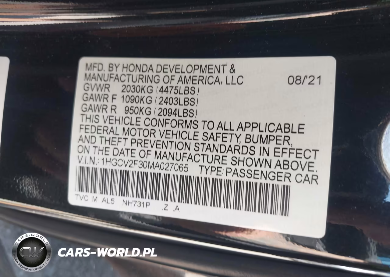 2021 Honda Accord Sport 2.0T VIN:1HGCV2F30MA027065 - 9