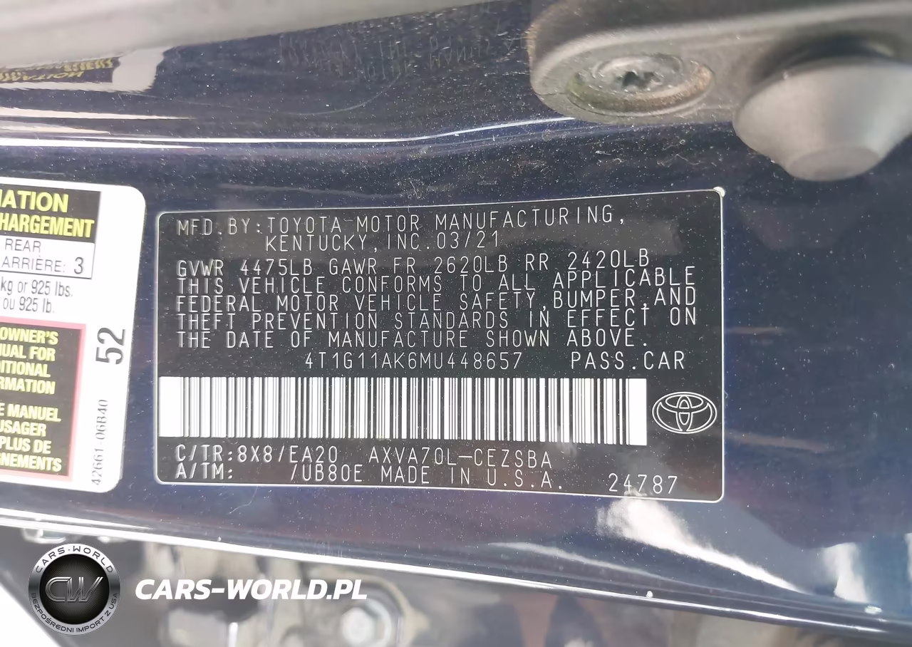 2021 Toyota Camry Se VIN:4T1G11AK6MU448657 - 9