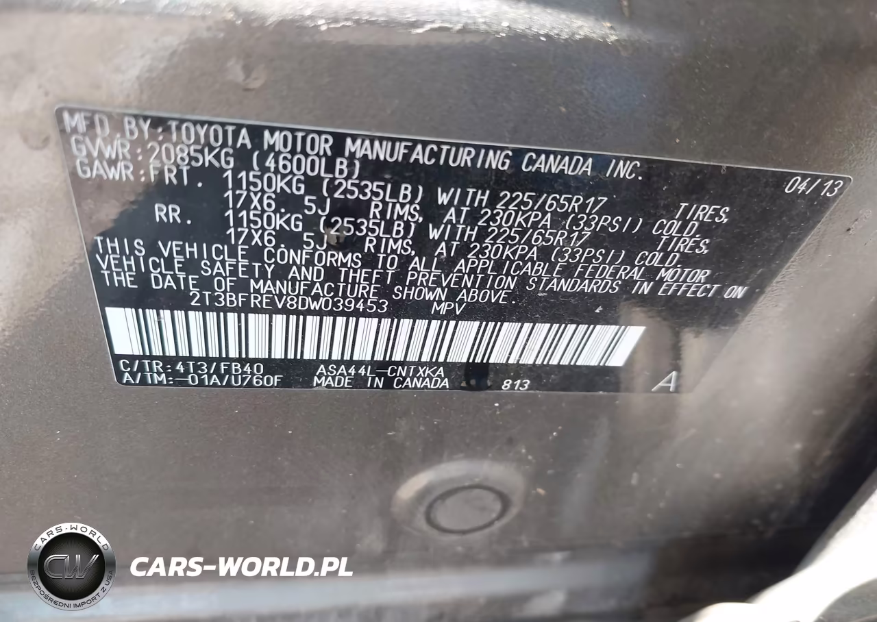 2013 Toyota Rav4 Le VIN:2T3BFREV8DW039453 - 9