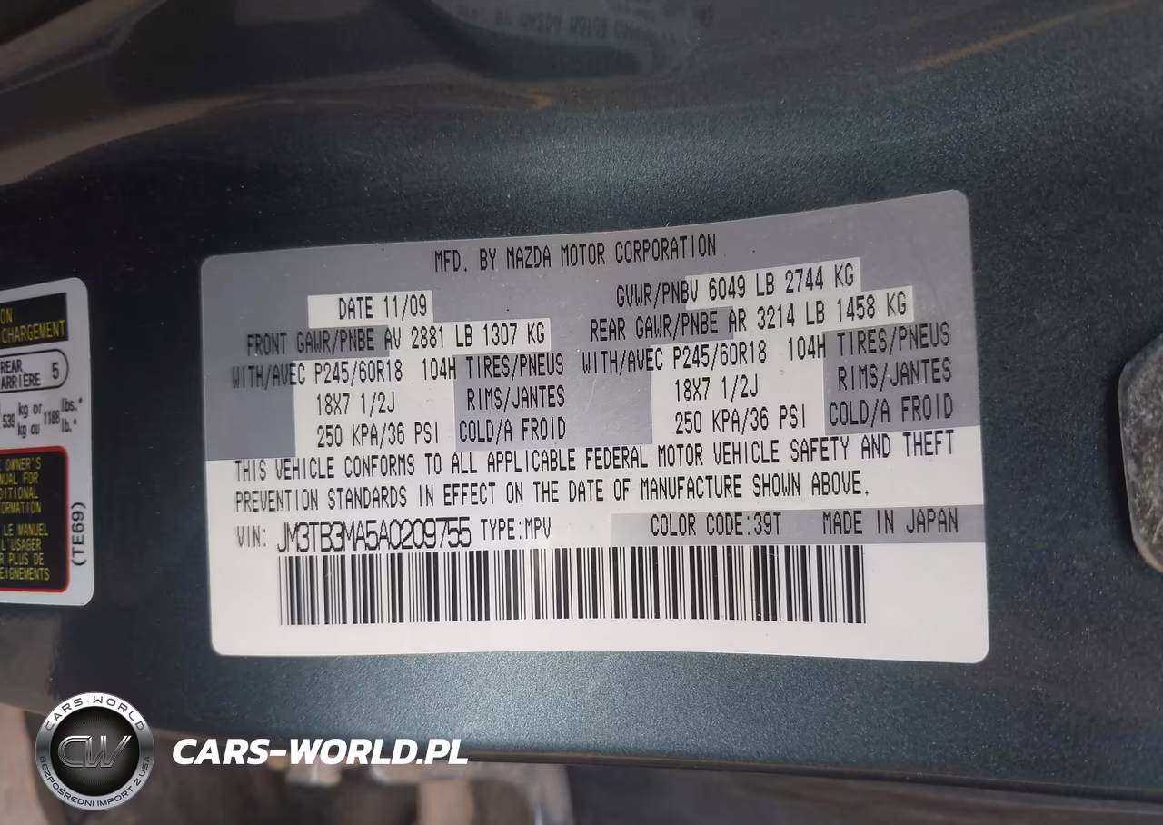 2010 Mazda Cx-9 Sport VIN:JM3TB3MA5A0209755 - 9