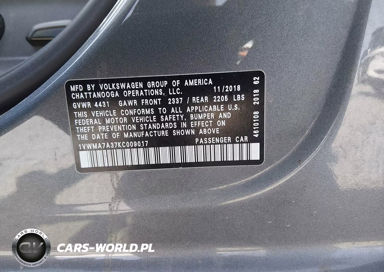 2019 Volkswagen Passat 2.0T Se R-Line VIN:1VWMA7A37KC009017 - 9