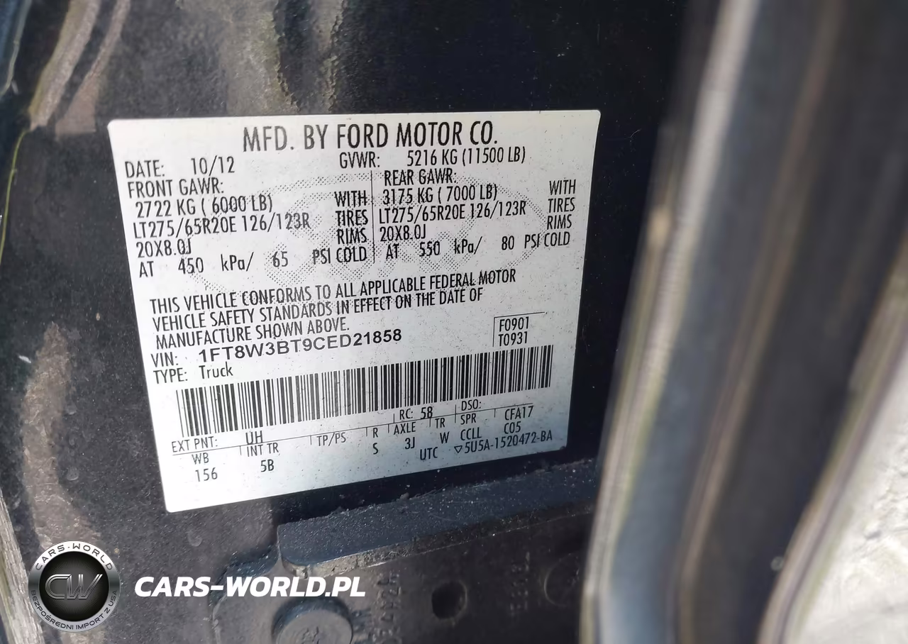 2012 Ford F-350 Lariat VIN:1FT8W3BT9CED21858 - 9