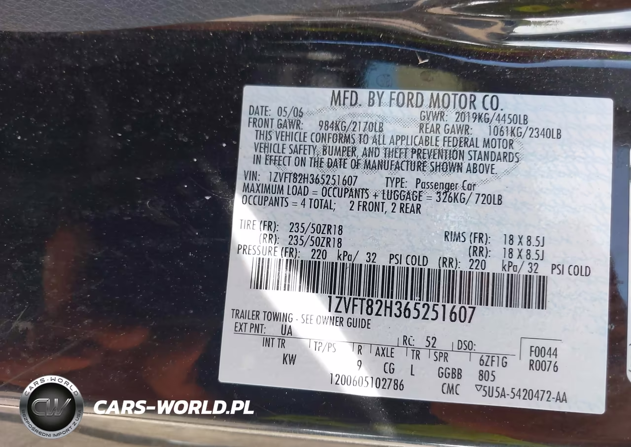 2006 Ford Mustang Gt VIN:1ZVFT82H365251607 - 9