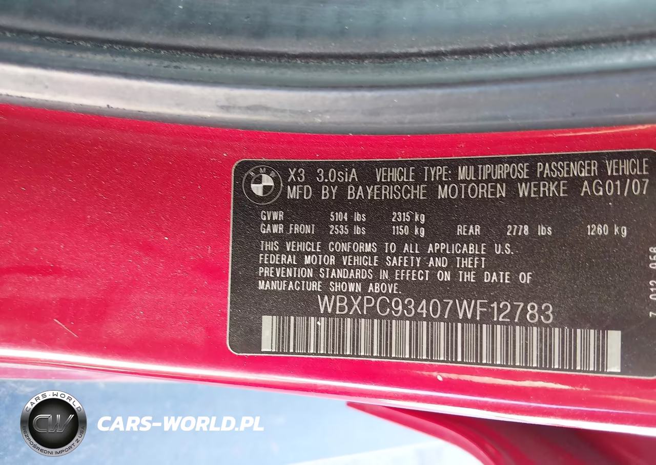 2007 BMW X3 3.0Si VIN:WBXPC93407WF12783 - 9
