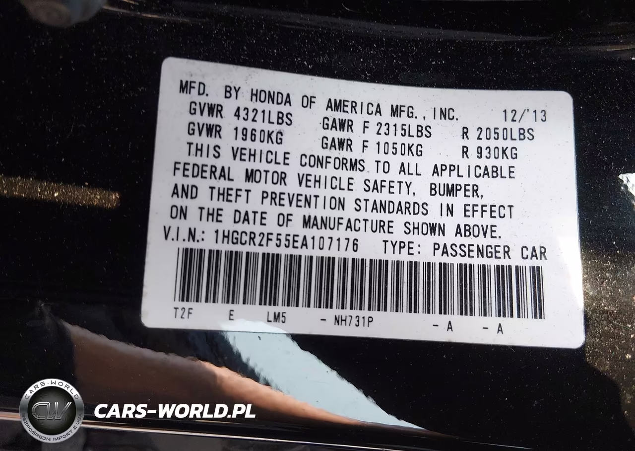 2014 Honda Accord Sport VIN:1HGCR2F55EA107176 - 9