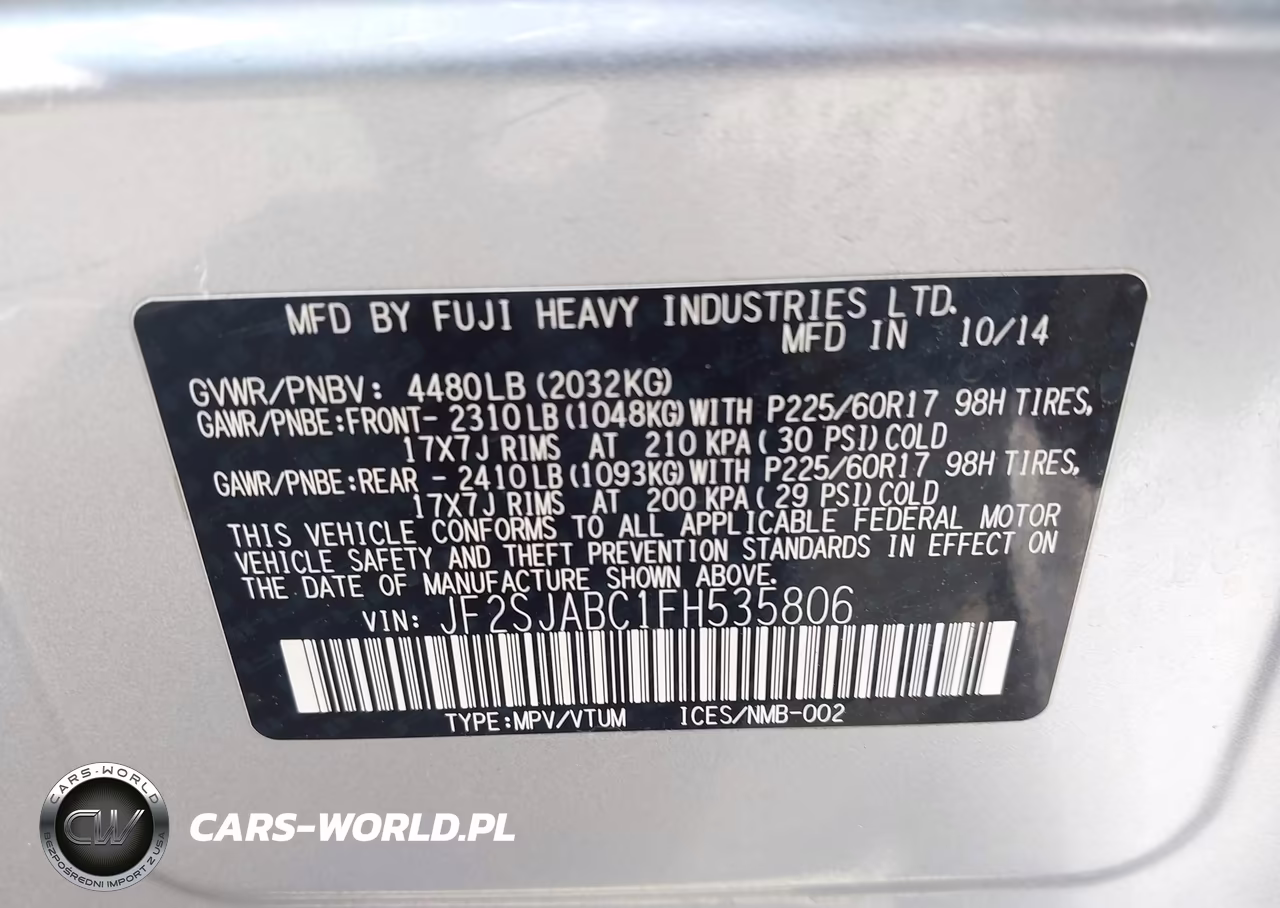 2015 Subaru Forester 2.5I VIN:JF2SJABC1FH535806 - 9