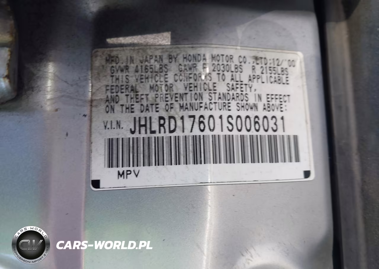 2001 Honda Cr-V Ex VIN:JHLRD17601S006031 - 9