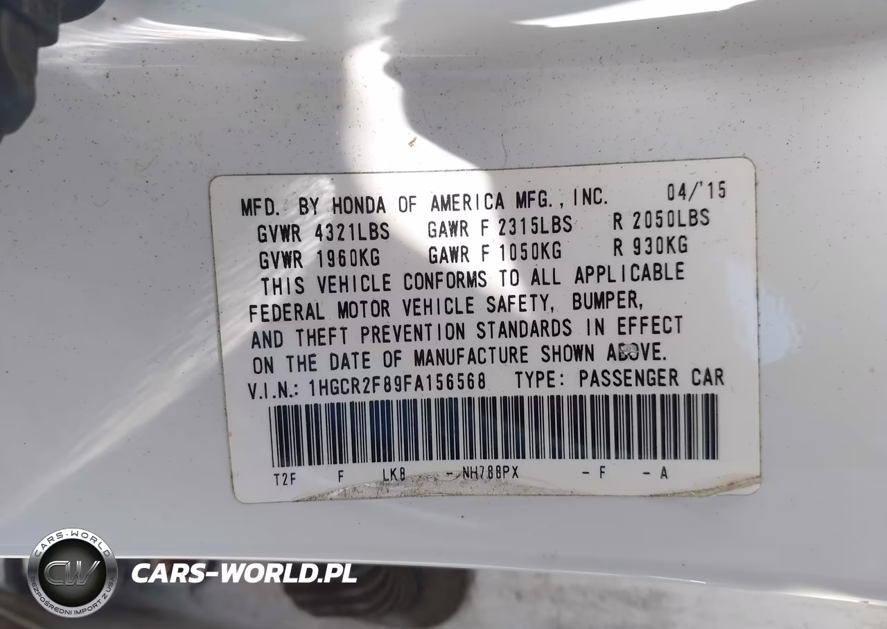 2015 Honda Accord Ex-L VIN:1HGCR2F89FA156568 - 9