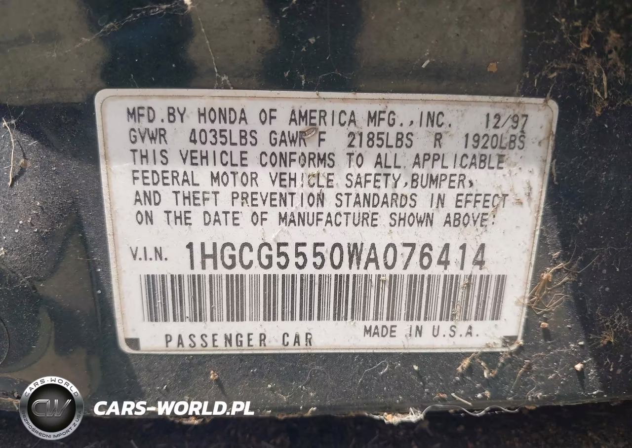 1998 Honda Accord Ex VIN:1HGCG5550WA076414 - 9