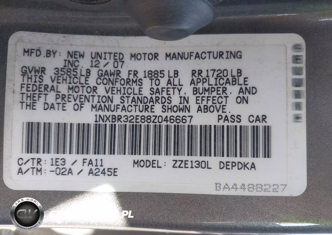 2008 Toyota Corolla Ce VIN:1NXBR32E88Z046667 - 9