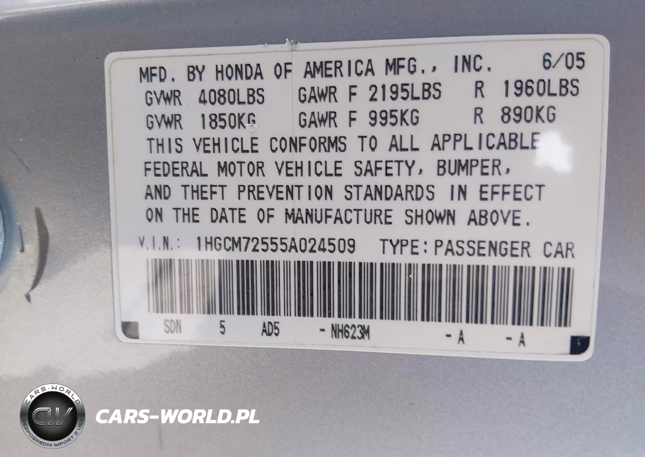 2005 Honda Accord 2.4 Lx Special Edition VIN:1HGCM72555A024509 - 9