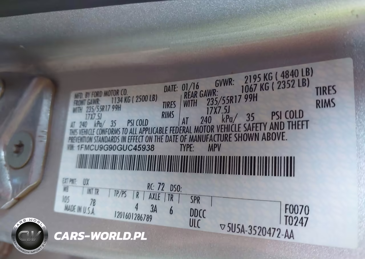 2016 Ford Escape Se VIN:1FMCU9G90GUC45938 - 9