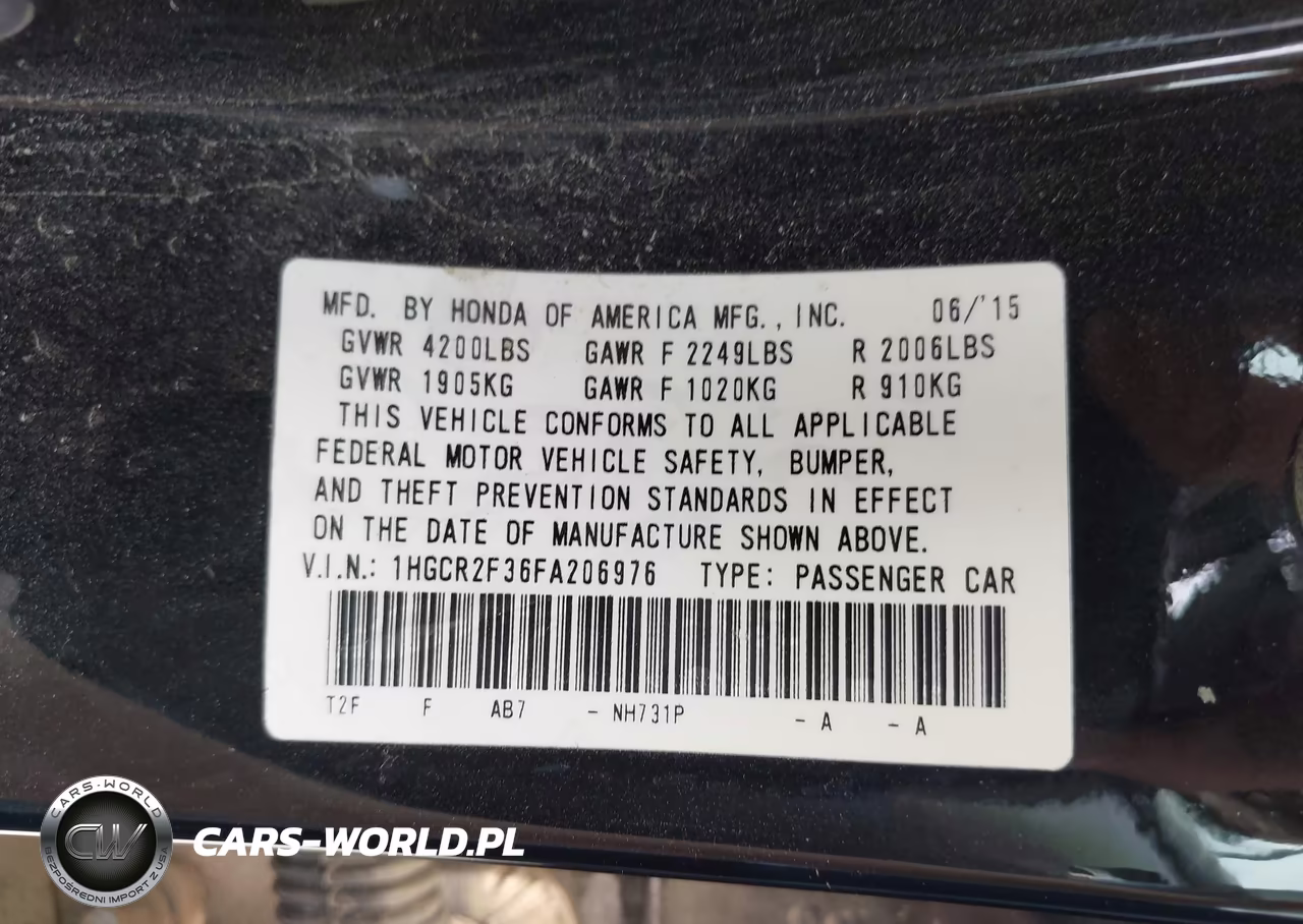 2015 HONDA ACCORD LX VIN:1HGCR2F36FA206976 - 9