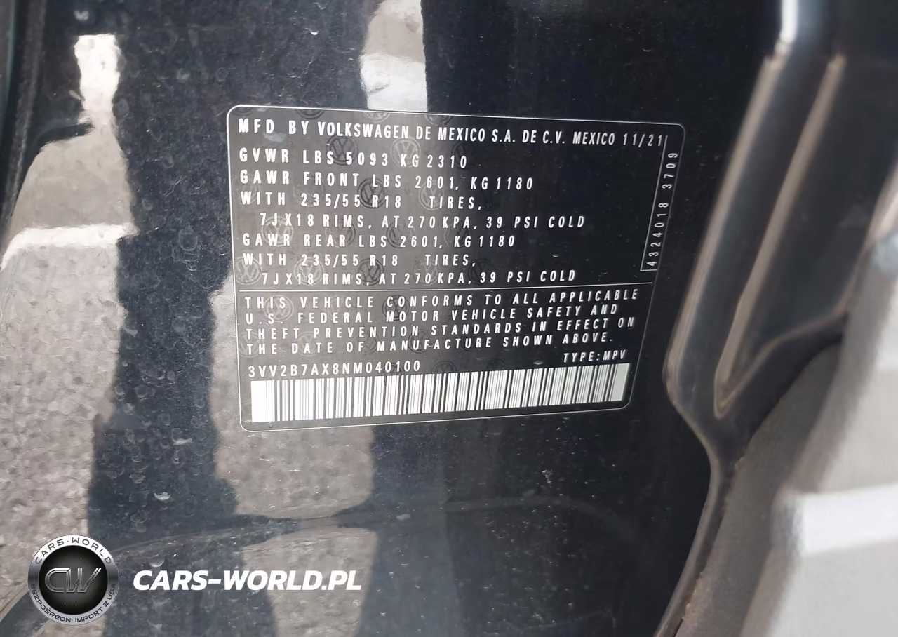 2022 Volkswagen Tiguan 2.0T Se VIN:3VV2B7AX8NM040100 - 9