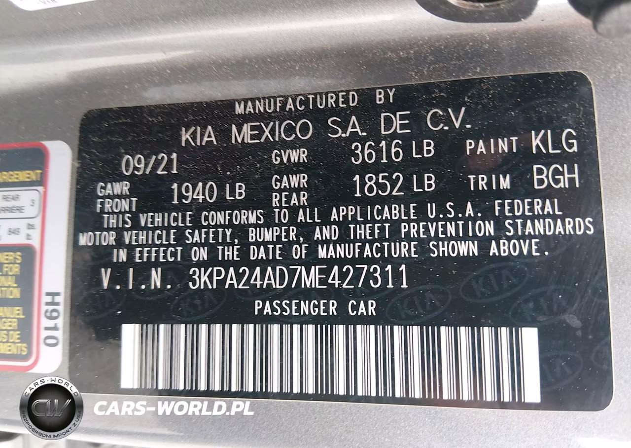 2021 Kia Rio S VIN:3KPA24AD7ME427311 - 9
