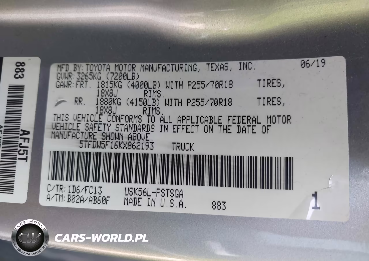 2019 Toyota Tundra Sr5 5.7L V8 VIN:5TFDW5F16KX862193 - 9