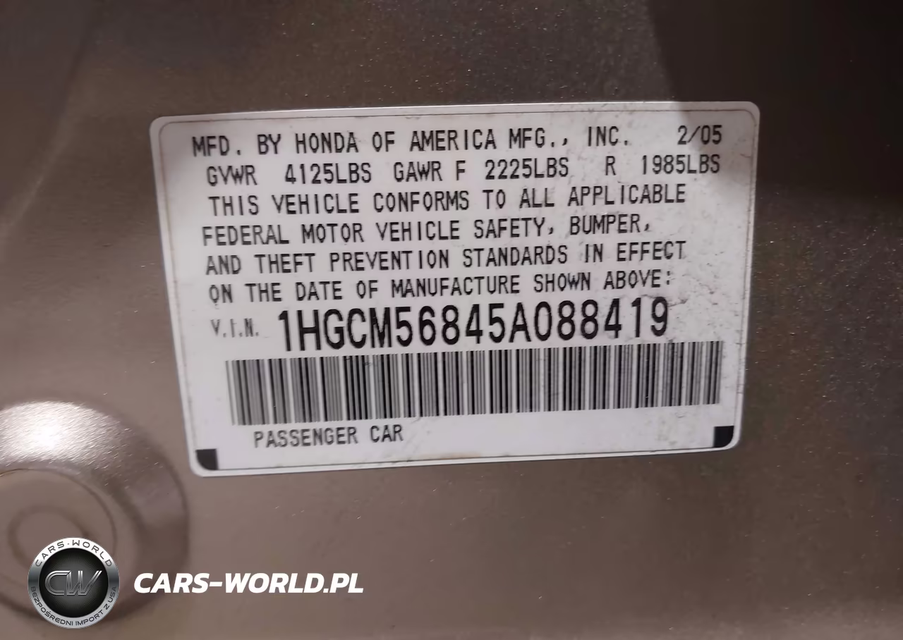 2005 Honda Accord 2.4 Ex VIN:1HGCM56845A088419 - 9