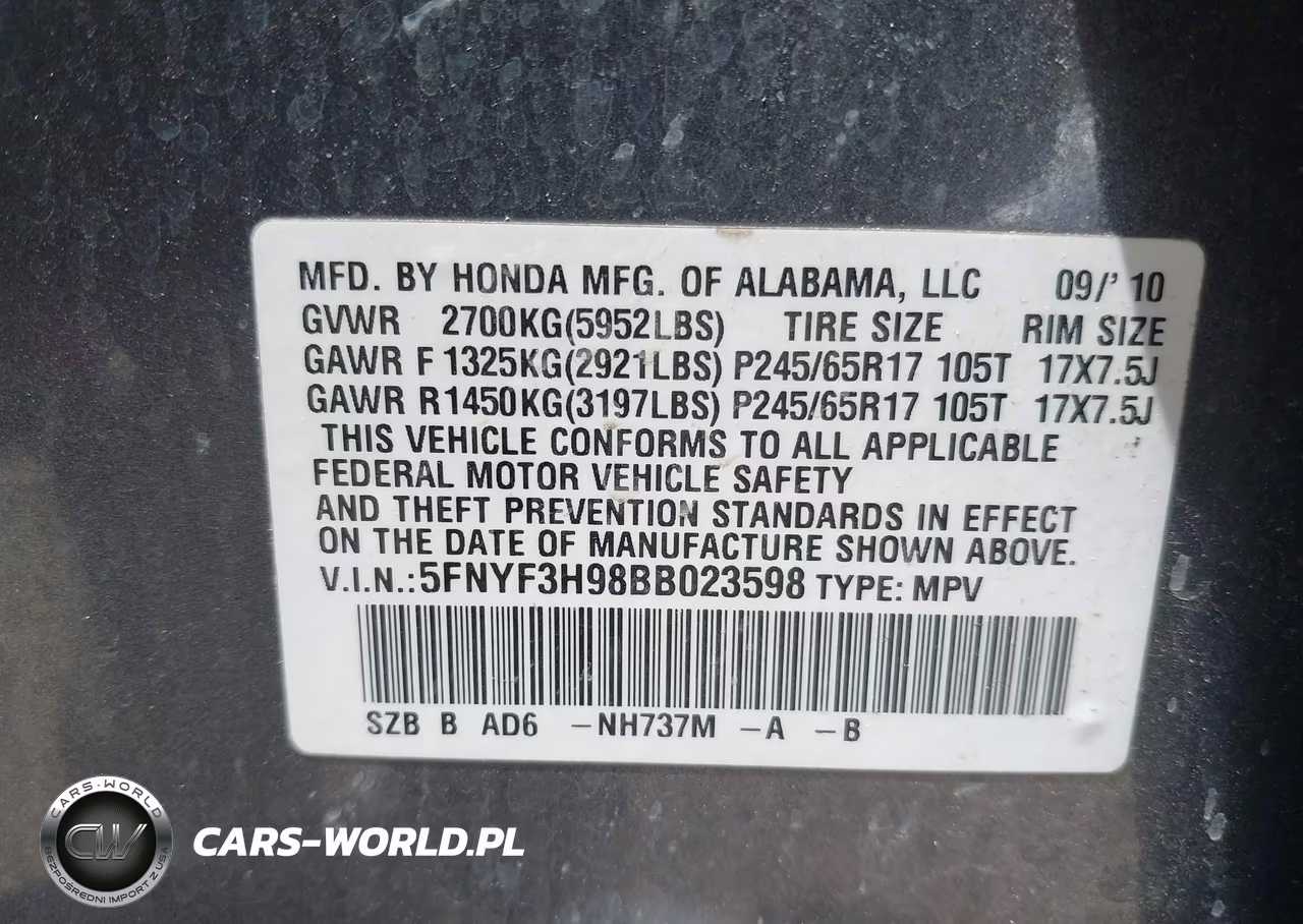 2011 Honda Pilot Touring VIN:5FNYF3H98BB023598 - 9
