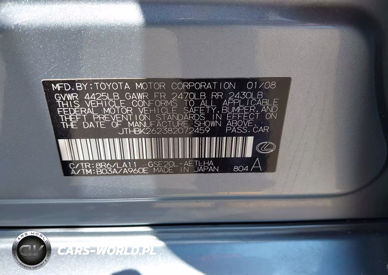 2008 Lexus Is 250 VIN:JTHBK262382072459 - 9