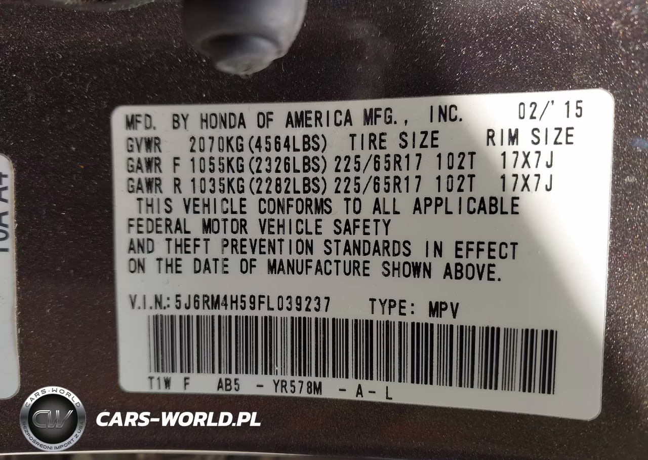 2015 Honda Cr-V Ex VIN:5J6RM4H59FL039237 - 9