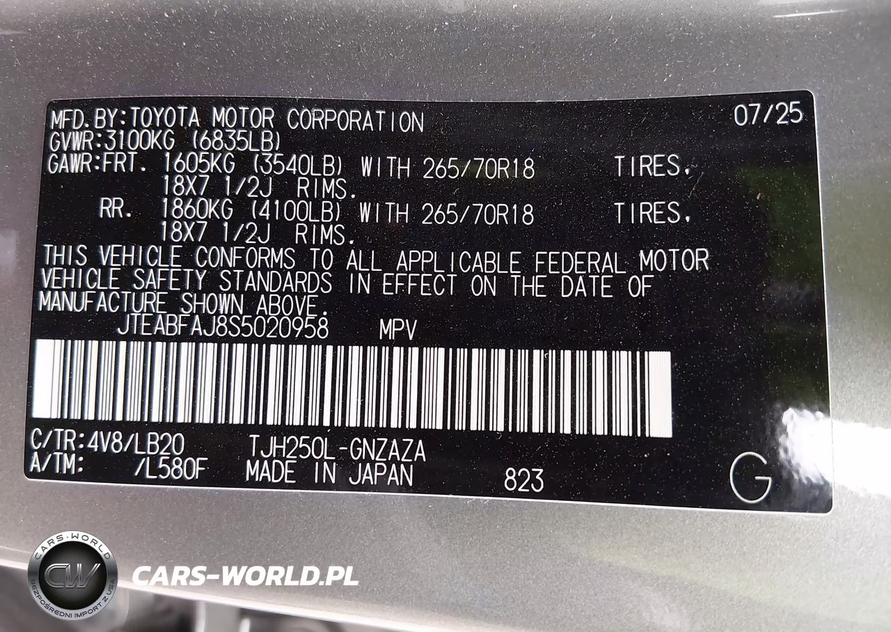 2025 Toyota Land Cruiser VIN:JTEABFAJ8S5020958 - 9