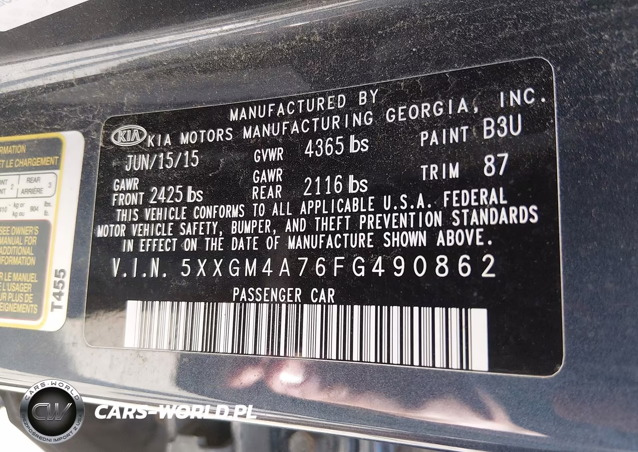 2015 Kia Optima Lx VIN:5XXGM4A76FG490862 - 9