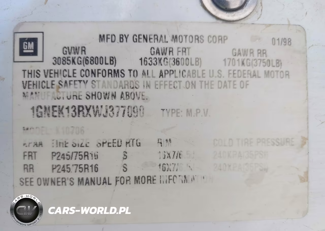 1998 Chevrolet Tahoe Ls VIN:1GNEK13RXWJ377090 - 9