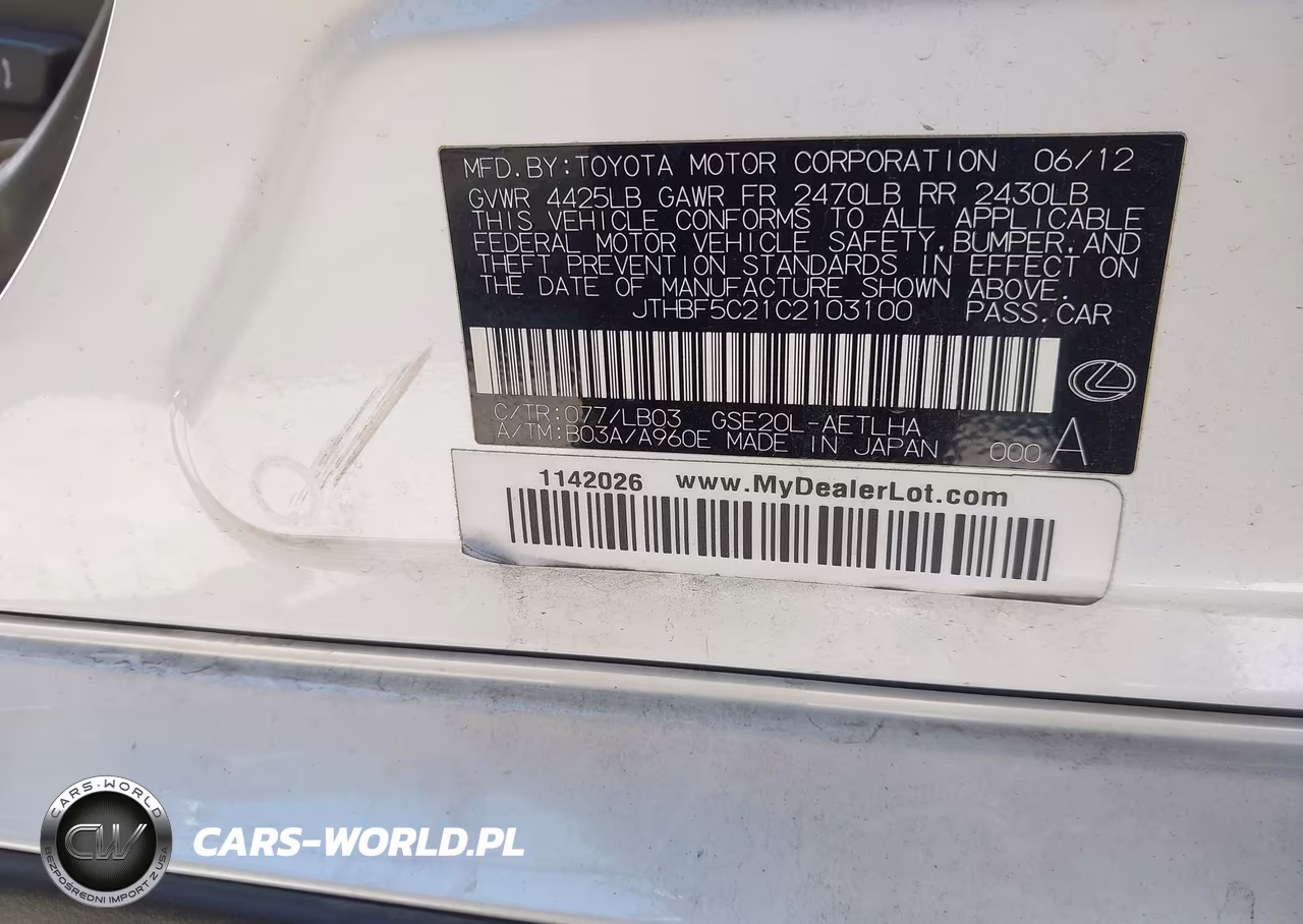 2012 Lexus Is 250 VIN:JTHBF5C21C2103100 - 9