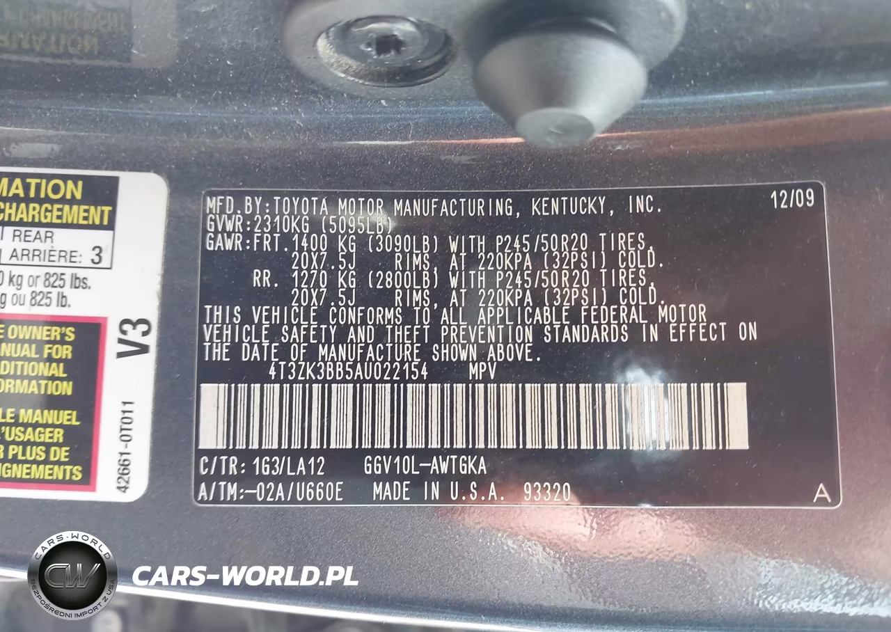 2010 Toyota Venza Base V6 VIN:4T3ZK3BB5AU022154 - 9