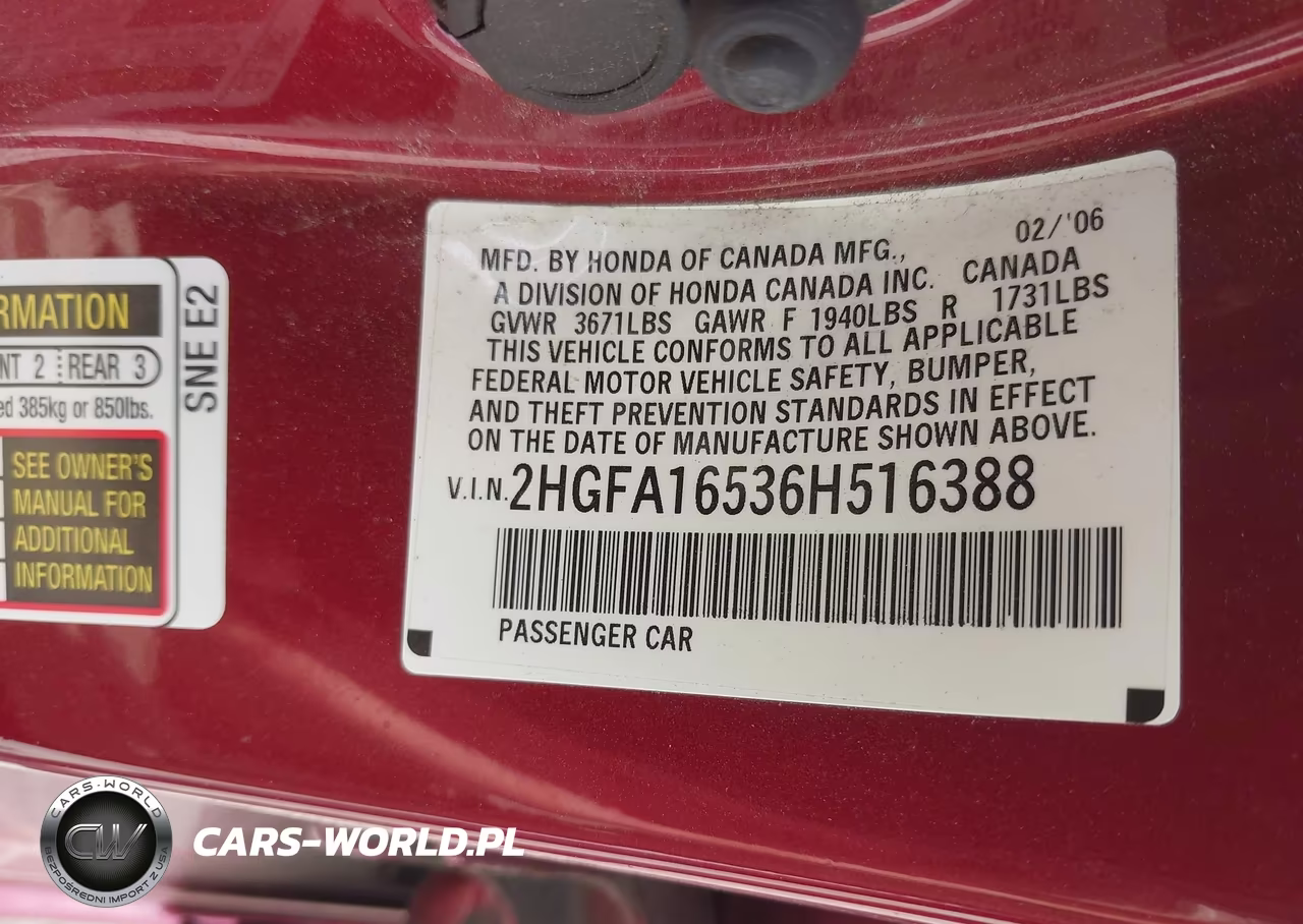 2006 Honda Civic Lx VIN:2HGFA16536H516388 - 9