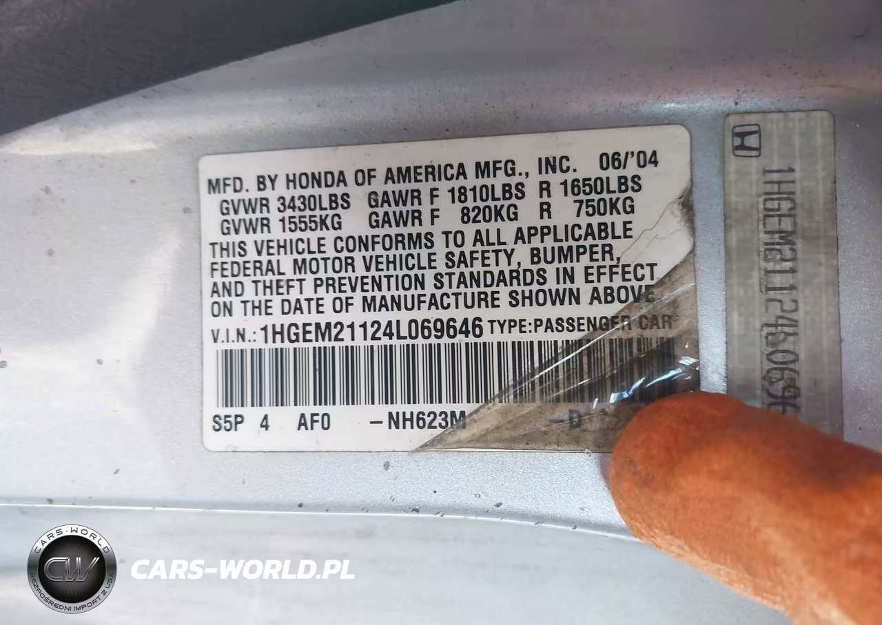 2004 Honda Civic Dx Vp VIN:1HGEM21124L069646 - 9