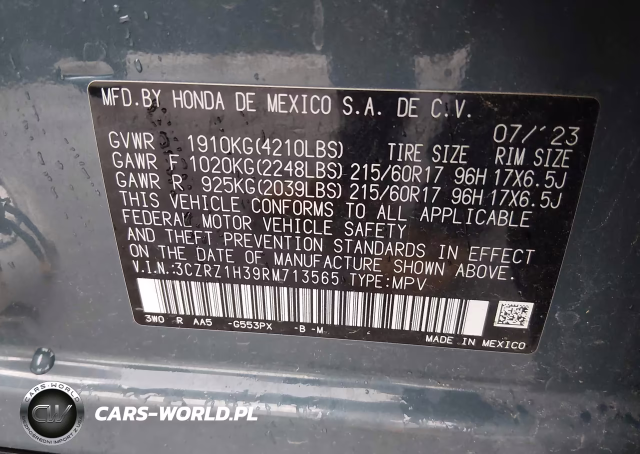 2024 Honda Hr-V 2Wd Lx VIN:3CZRZ1H39RM713565 - 9