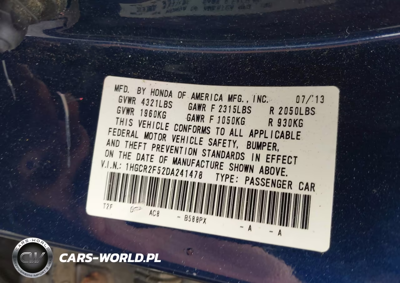 2013 Honda Accord Sport VIN:1HGCR2F52DA241478 - 9