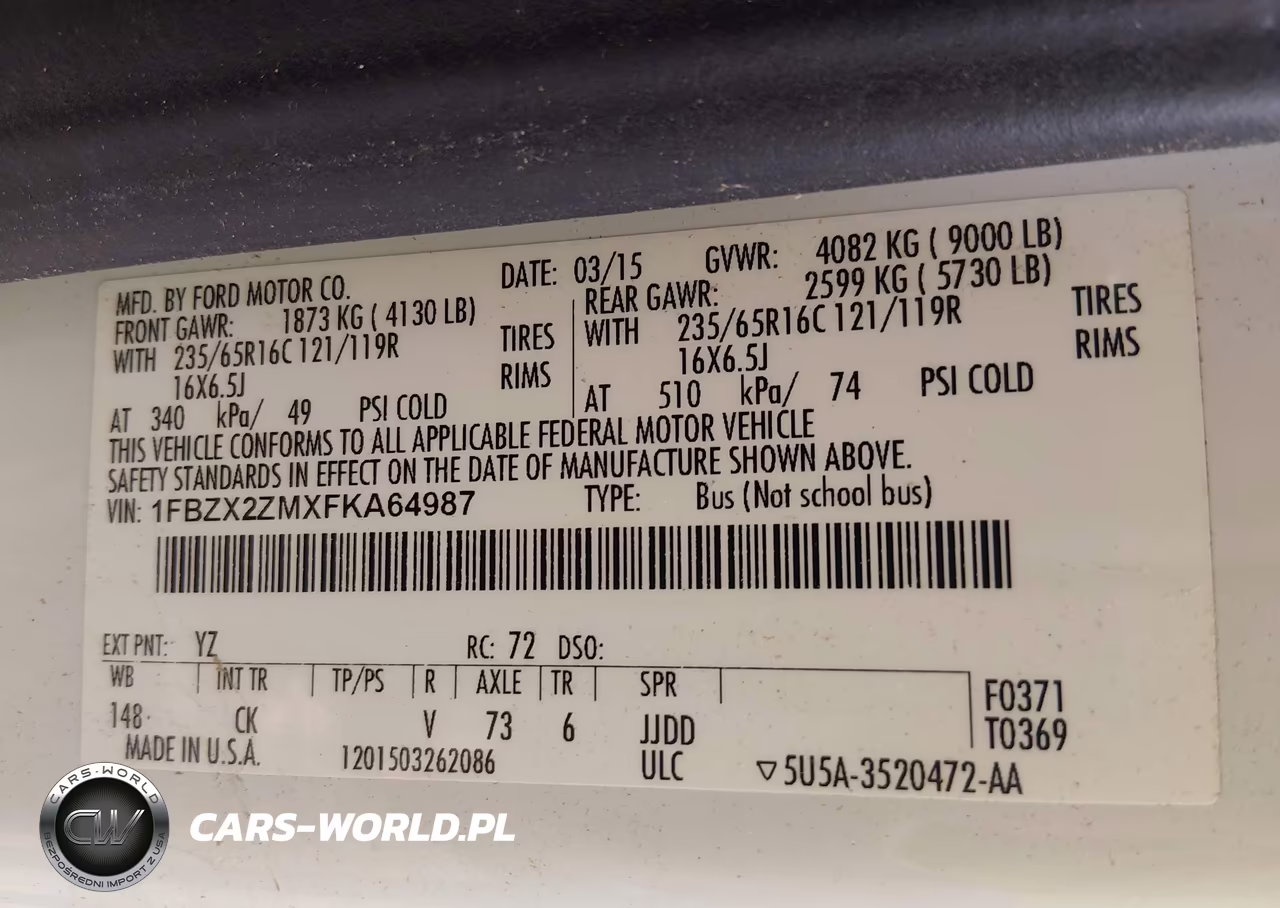 2015 Ford Transit-350 Xlt VIN:1FBZX2ZMXFKA64987 - 9