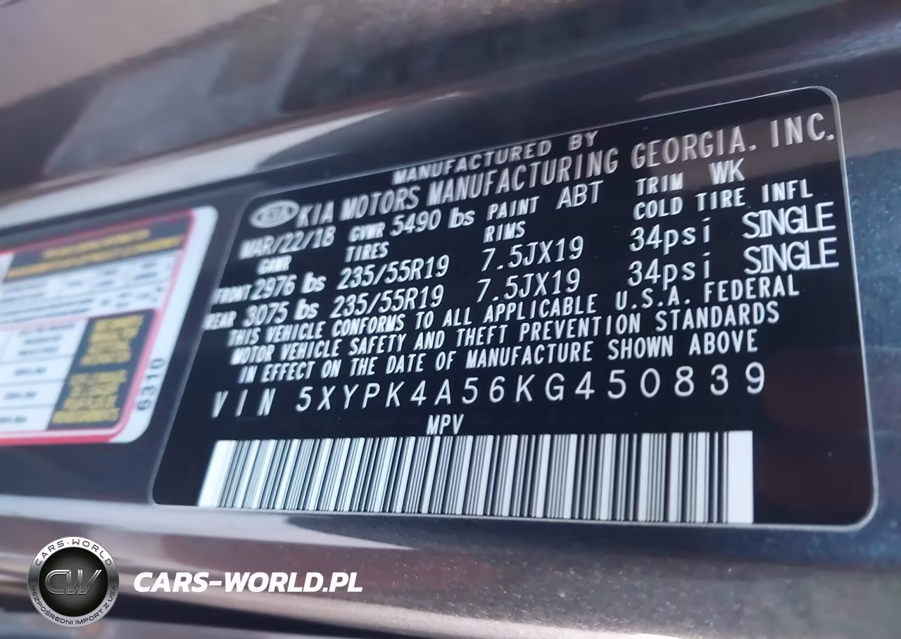 2019 Kia Sorento 3.3L Sxl VIN:5XYPK4A56KG450839 - 9