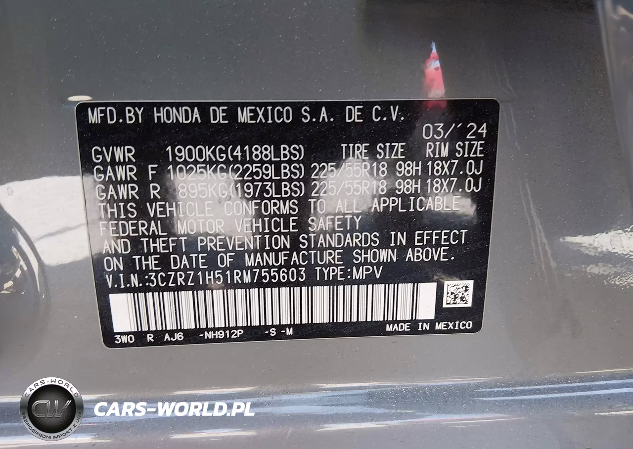 2024 Honda Hr-V 2Wd Sport-2Wd Sport W-O Bsi VIN:3CZRZ1H51RM755603 - 9