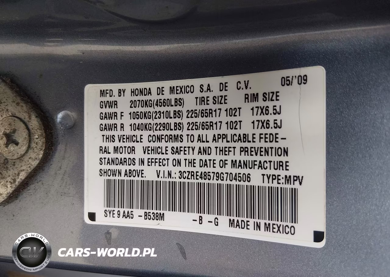 2009 Honda Cr-V Ex VIN:3CZRE48579G704506 - 9