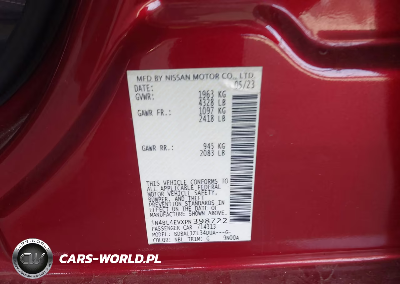 2023 Nissan Altima Sl Fwd VIN:1N4BL4EVXPN398722 - 9