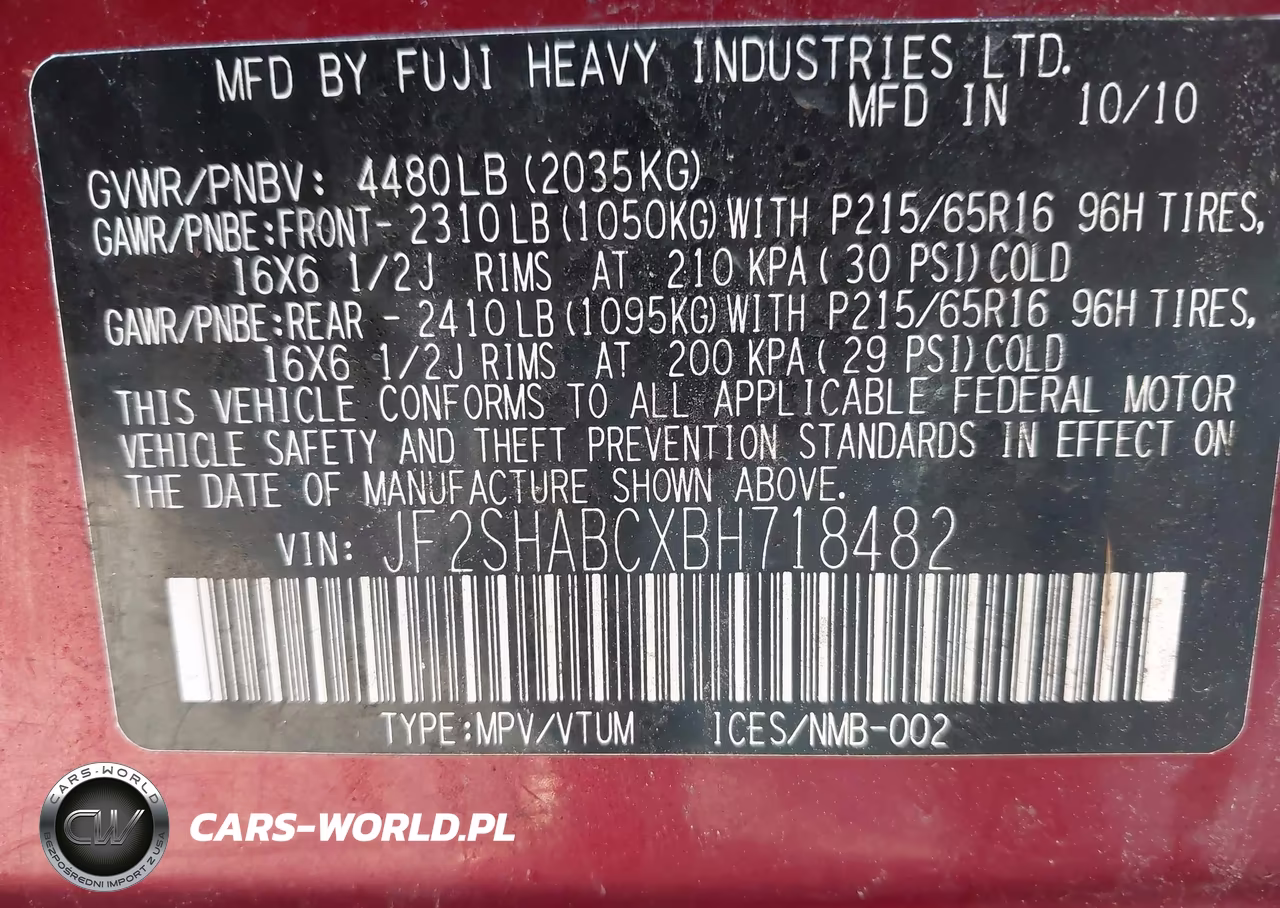 2011 Subaru Forester 2.5X VIN:JF2SHABCXBH718482 - 9