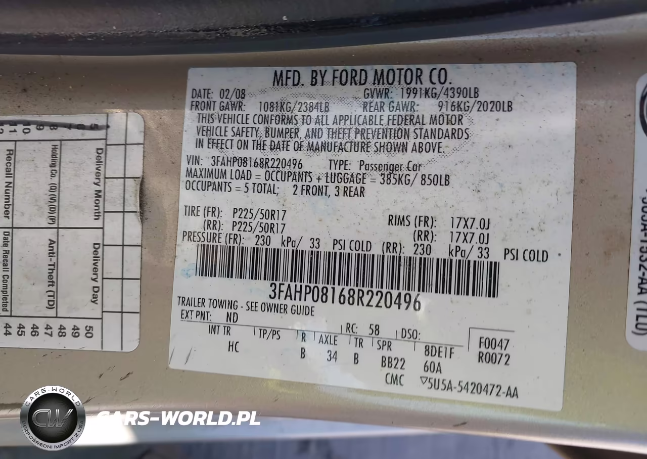 2008 Ford Fusion Sel VIN:3FAHP08168R220496 - 9