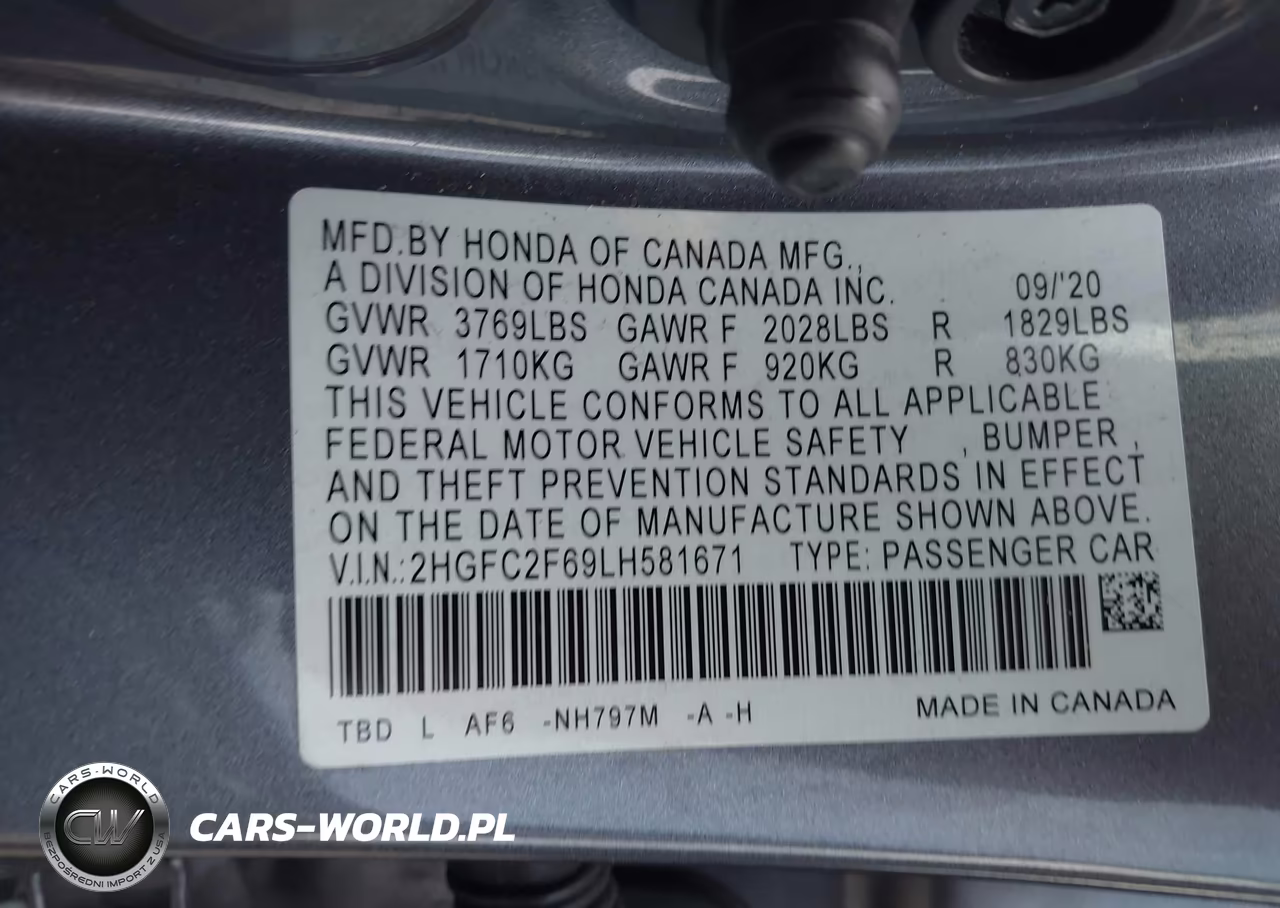 2020 Honda Civic Lx VIN:2HGFC2F69LH581671 - 9