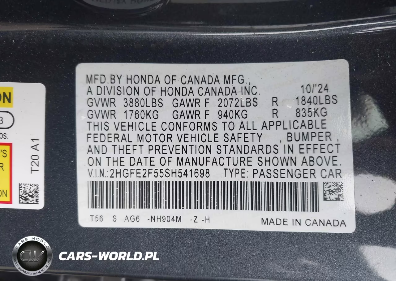 2025 Honda Civic Sport VIN:2HGFE2F55SH541698 - 9