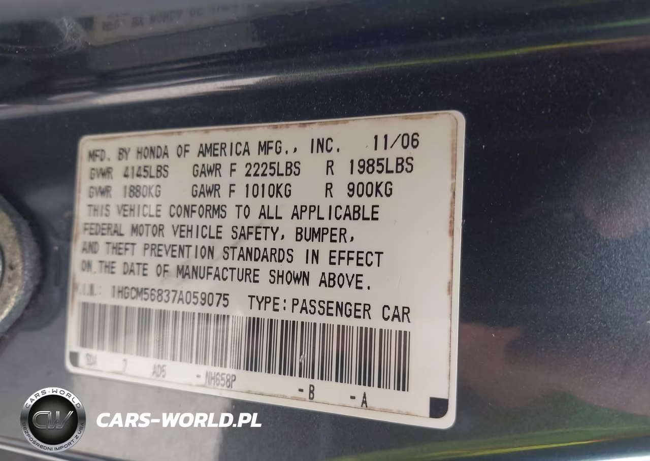 2007 Honda Accord 2.4 Ex VIN:1HGCM56837A059075 - 9