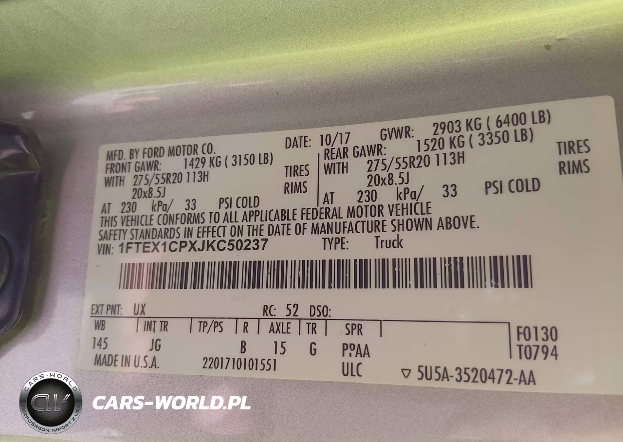 2018 Ford F-150 Xl VIN:1FTEX1CPXJKC50237 - 9